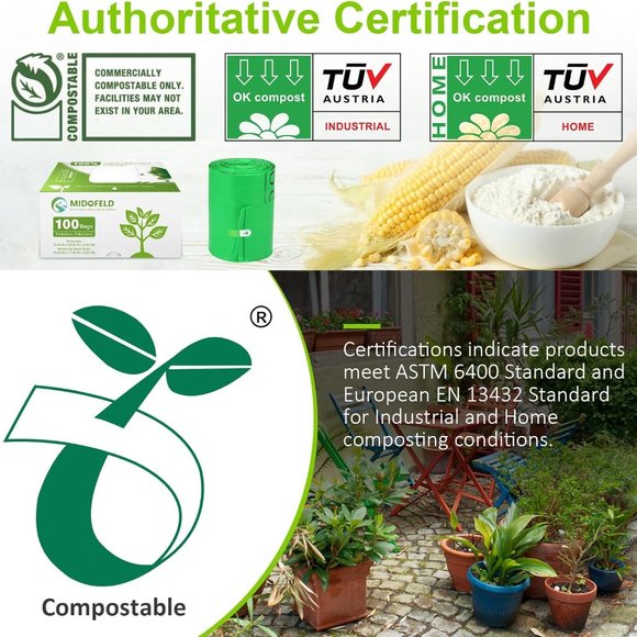 2.6 Gallon Compostable Bags, Biodegradable Small Trash Bags 100 Count Waste Bags - Picture 6 of 8